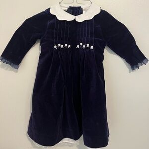 Laura Ashley Navy Velvet Dress with White Collar